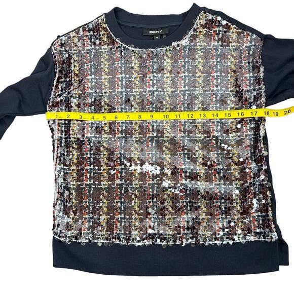 🆕 DKNY Sequin Sweatshirt Sequin Front Solid Black Sleeves Womens Size XXS NWT - Picture 10 of 10